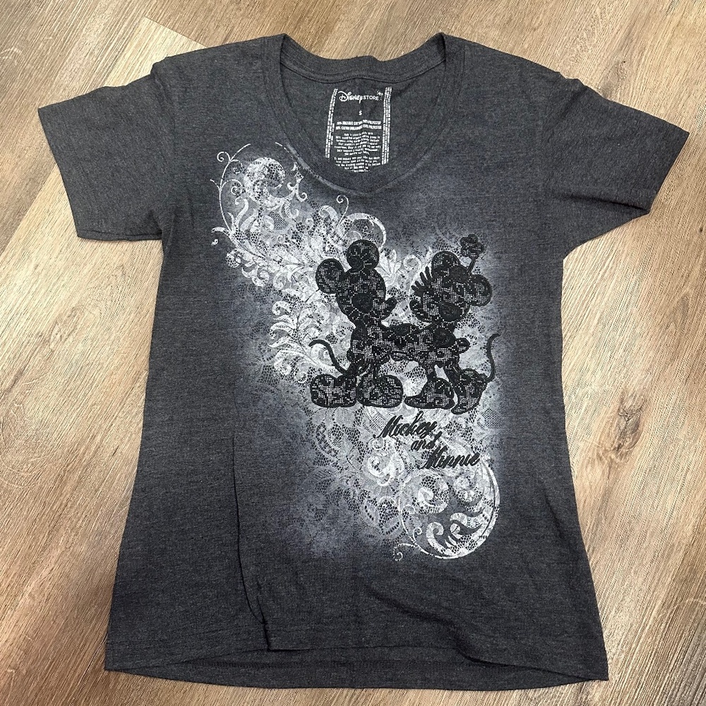 Gray Disney Mickey & Minnie Tee Women's S